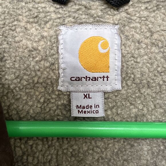 Carhartt  Denim Jacket RN#14806 Mens Size XL Brown Fleece Lined Distressed Logo - Picture 8 of 12